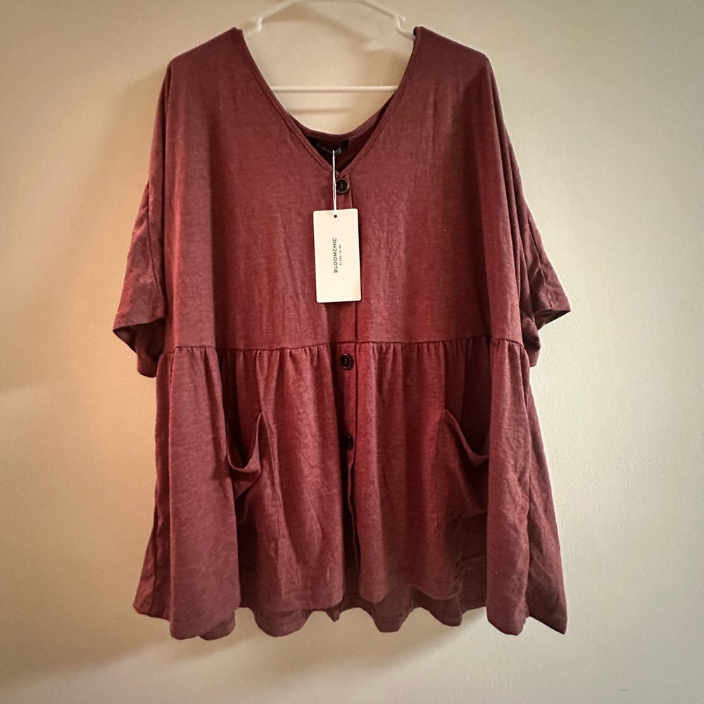 BloomChic Red Oversized Blouse with Tiered Design